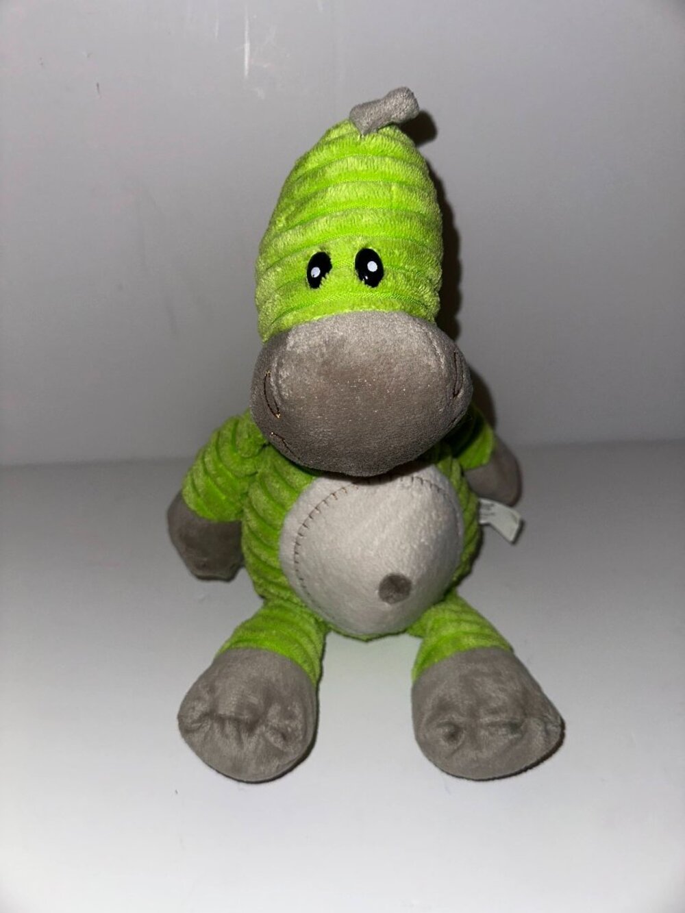 Burton + Burton Plush Green Dinosaur Stuffed Animal Ribbed Fur Belly Button 14"